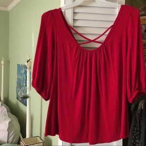 Red Quarter Sleeve Top W/ Crossing On Back